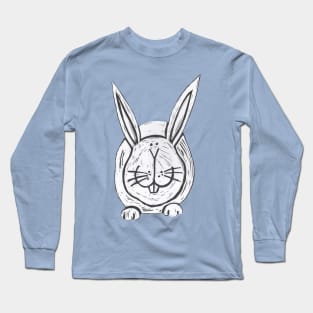 Rabbit,White Rabbit on blue Long Sleeve T-Shirt